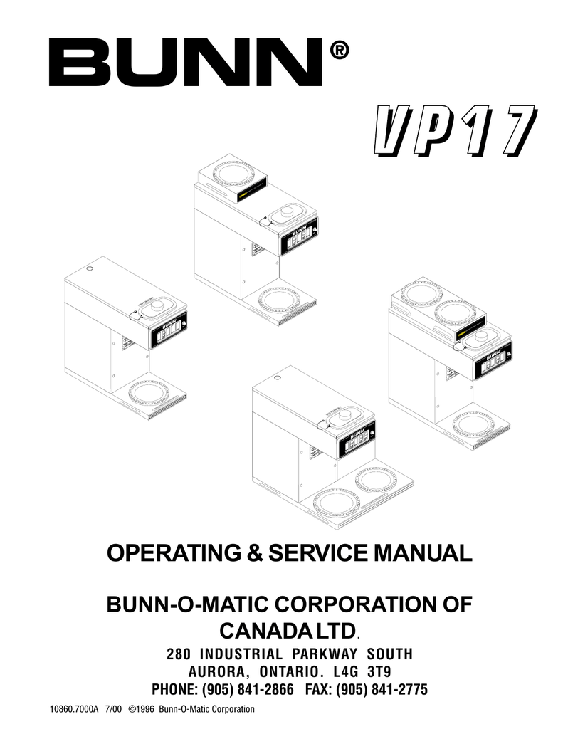 Bunn VP17 Series Service manual | Manualzz