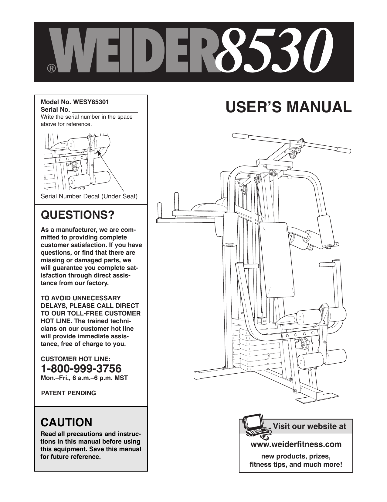 Weider 8530 Home Gym User manual Manualzz