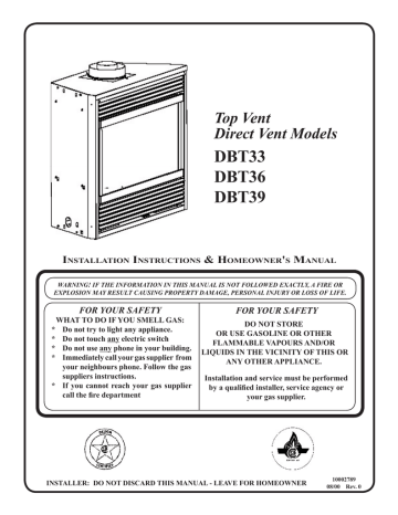 Vermont Casting DBT39 Indoor Fireplace Installation Instructions & Homeowner's Manual | Manualzz