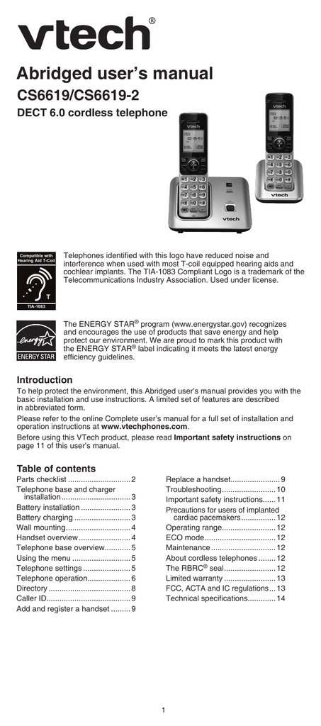 VTech CS6619-2 User`s manual | Manualzz