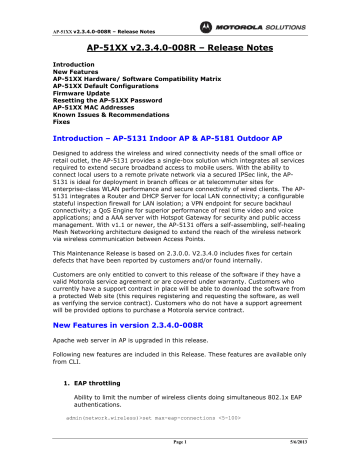 Motorola | User manual | AP-51XX v2.3.4.0-008R – Release Notes | Manualzz
