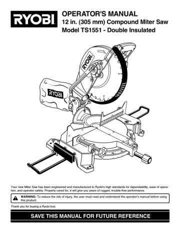 Ryobi TS1551 Operator`s manual | Manualzz