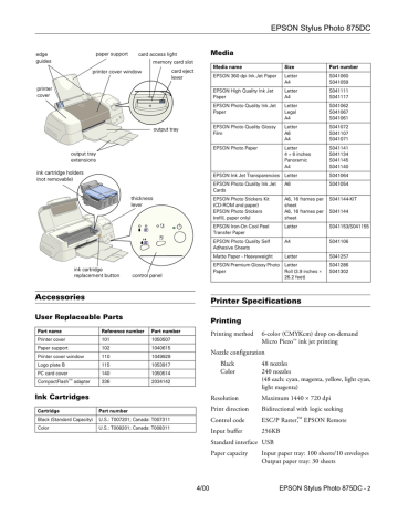 Epson Stylus Photo 875DC Specifications | Manualzz