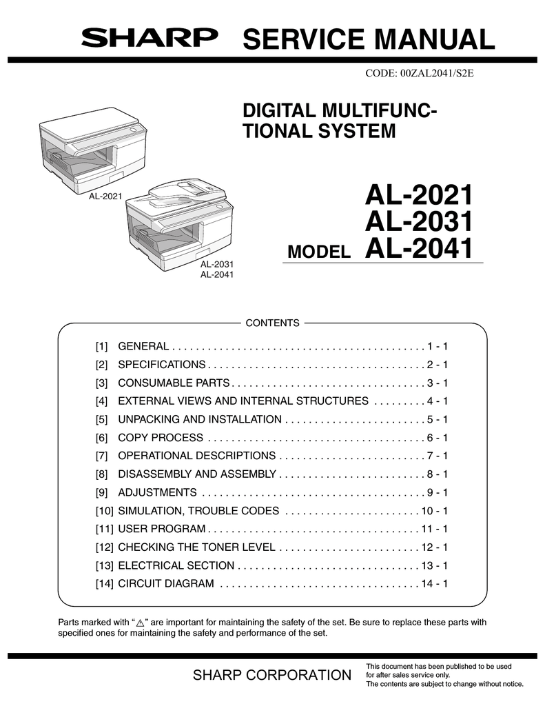 Sharp Al 2021 Service Manual Manualzz