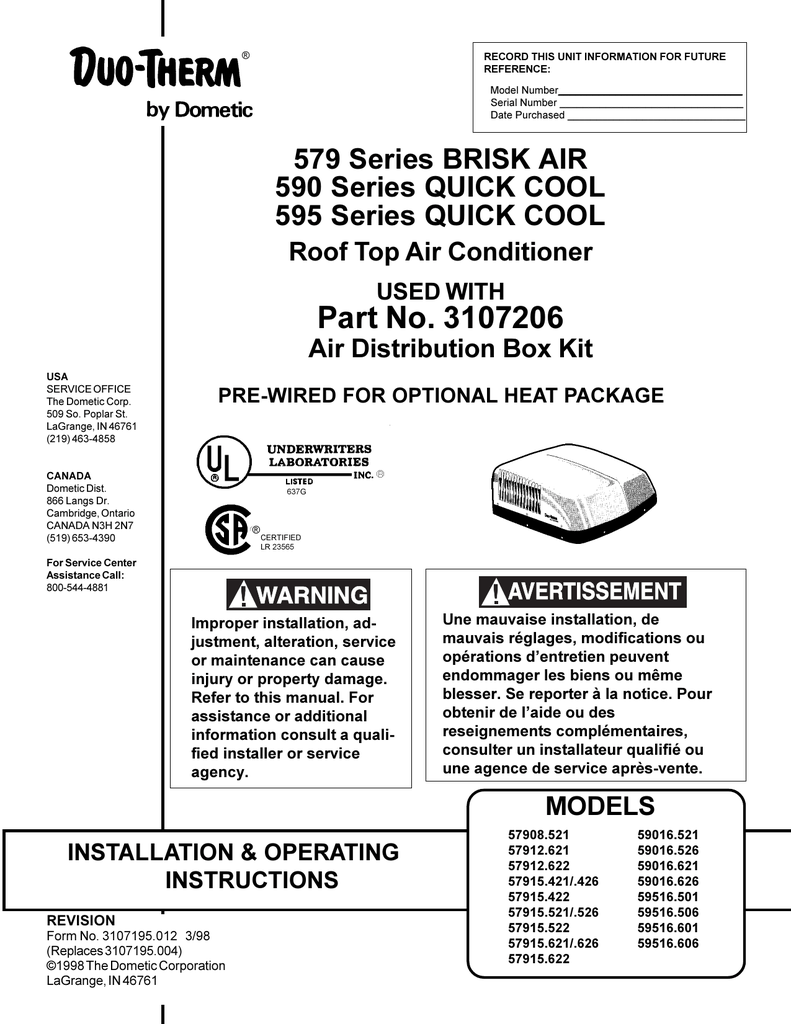 Dometic brisk air 2 owners manual