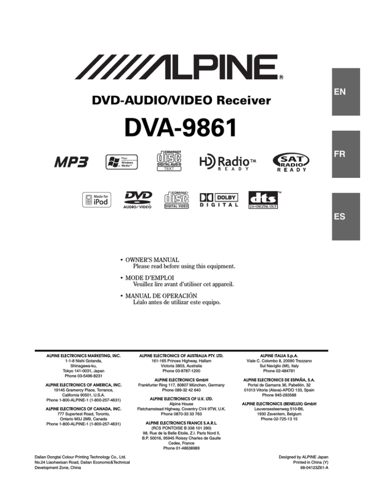Alpine DVA-9861 Owner`s manual | Manualzz