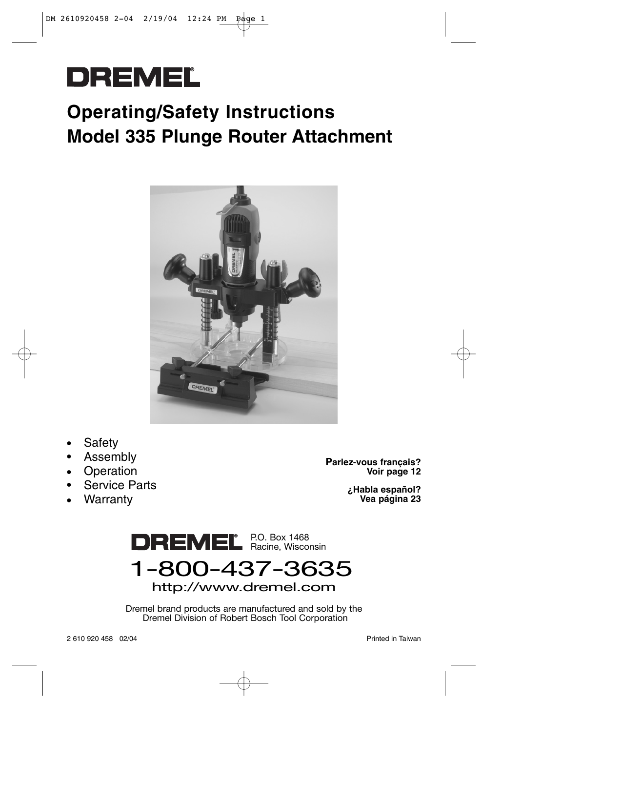 Dremel Plunge Router Attachment base 335-01 Lock-in Poignée pour 275 285 395 398