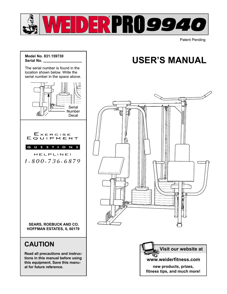 Weider 831.159730 User`s manual | Manualzz