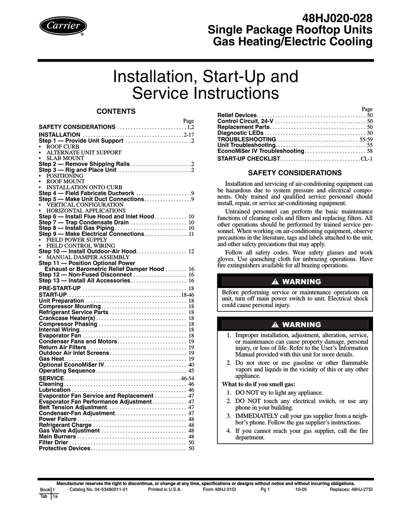 Carrier 48hj020 028 Specifications Manualzz