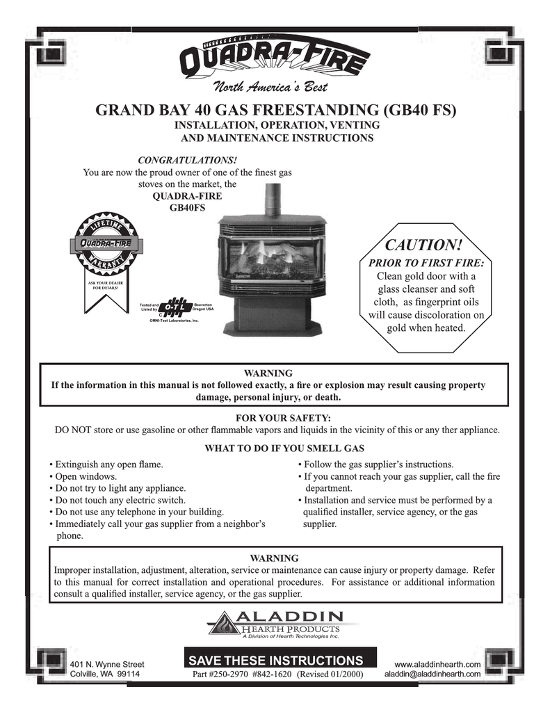 QuadraFire GRAND BAY 40 GB40FS Specifications Manualzz