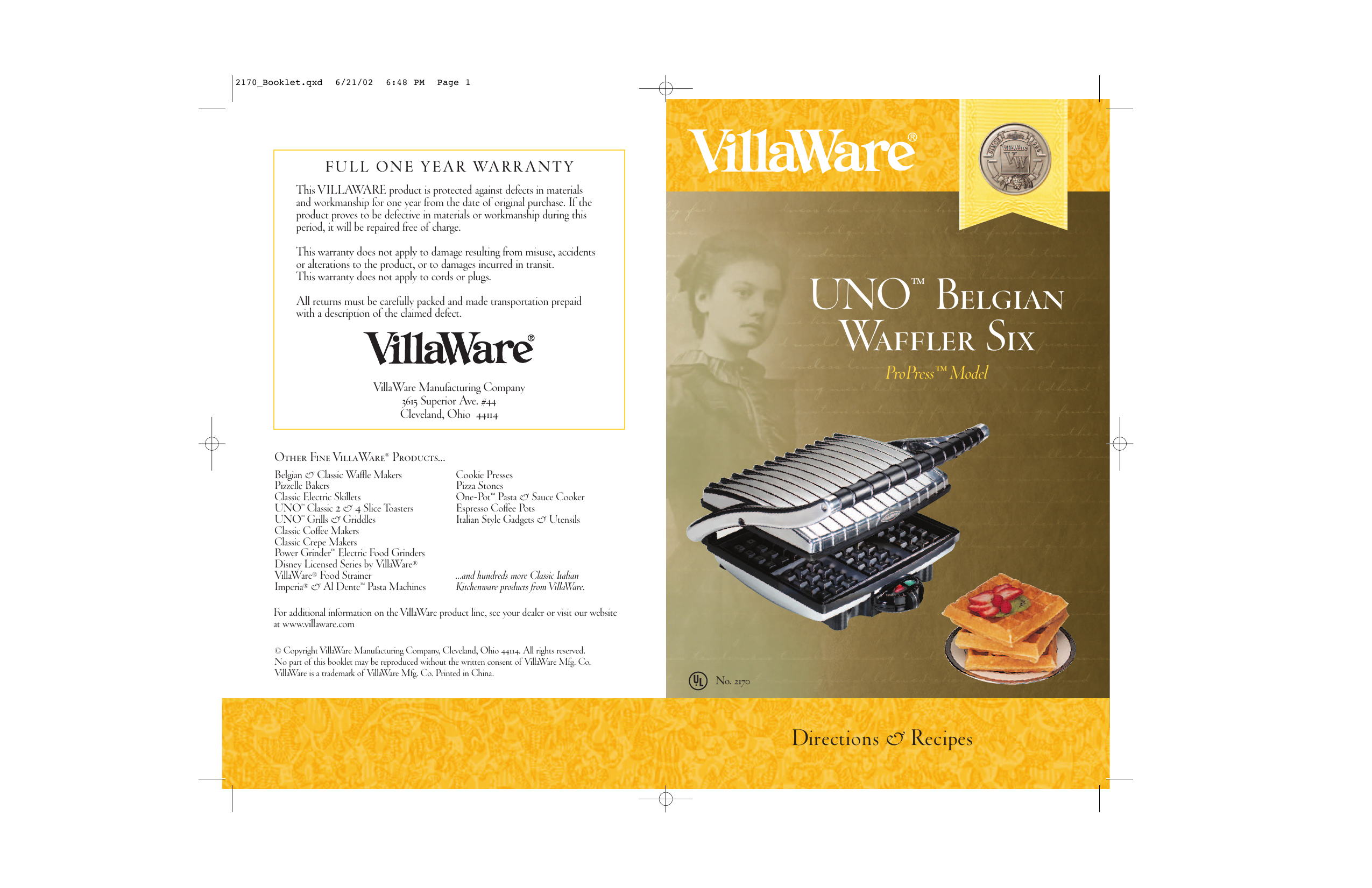 villaware uno belgian waffle maker v2002