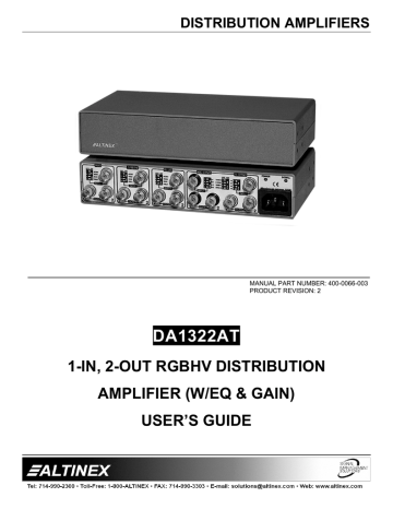 Altinex Distribution Amplifier DA1322AT User`s guide | Manualzz