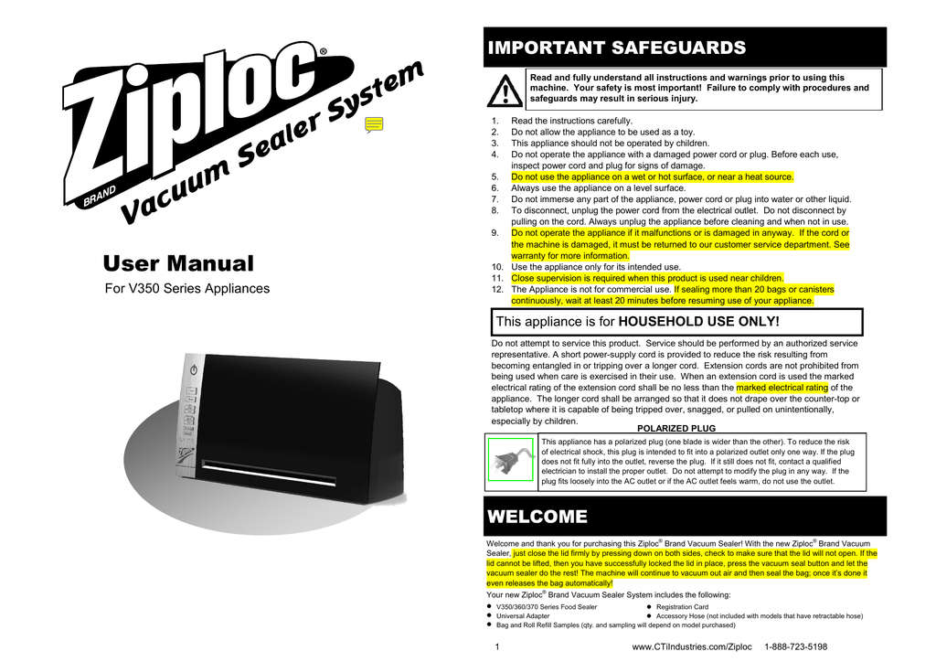 User manual Ziploc V150 (English - 10 pages)