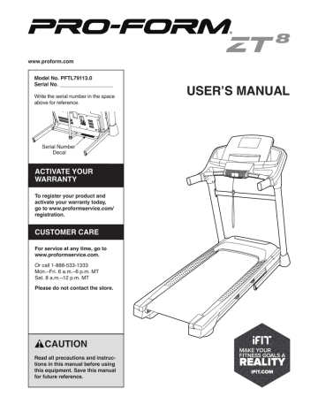 Pro-Form ZT8 User's Manual | Manualzz