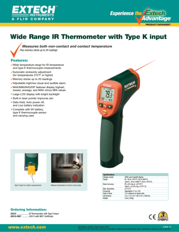 Extech Instruments 42515 InfraRed Thermometer Datasheet | Manualzz