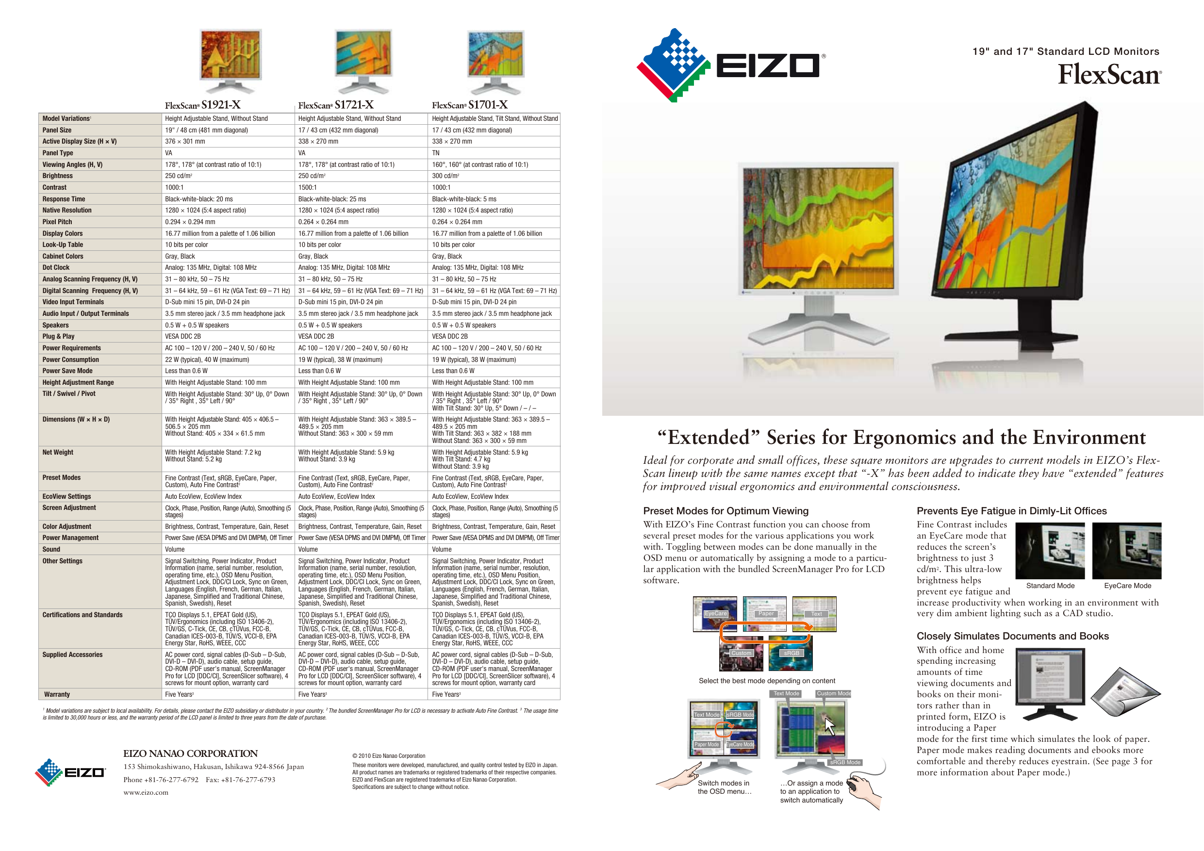 Flexscan S1921 X S1721 X S1701 X Brochure Manualzz