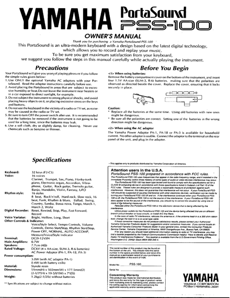 Yamaha Pss 100 Owner S Manual Manualzz