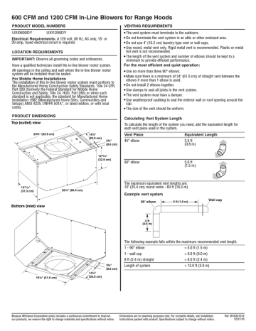 Whirlpool UXI1200DYS Universal Blower Dimensions Guide | Manualzz