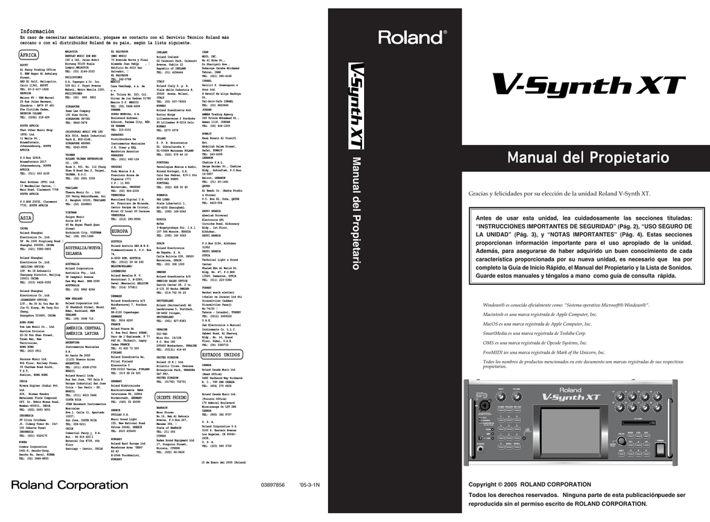 Roland V Synth Xt User Manual Manualzz