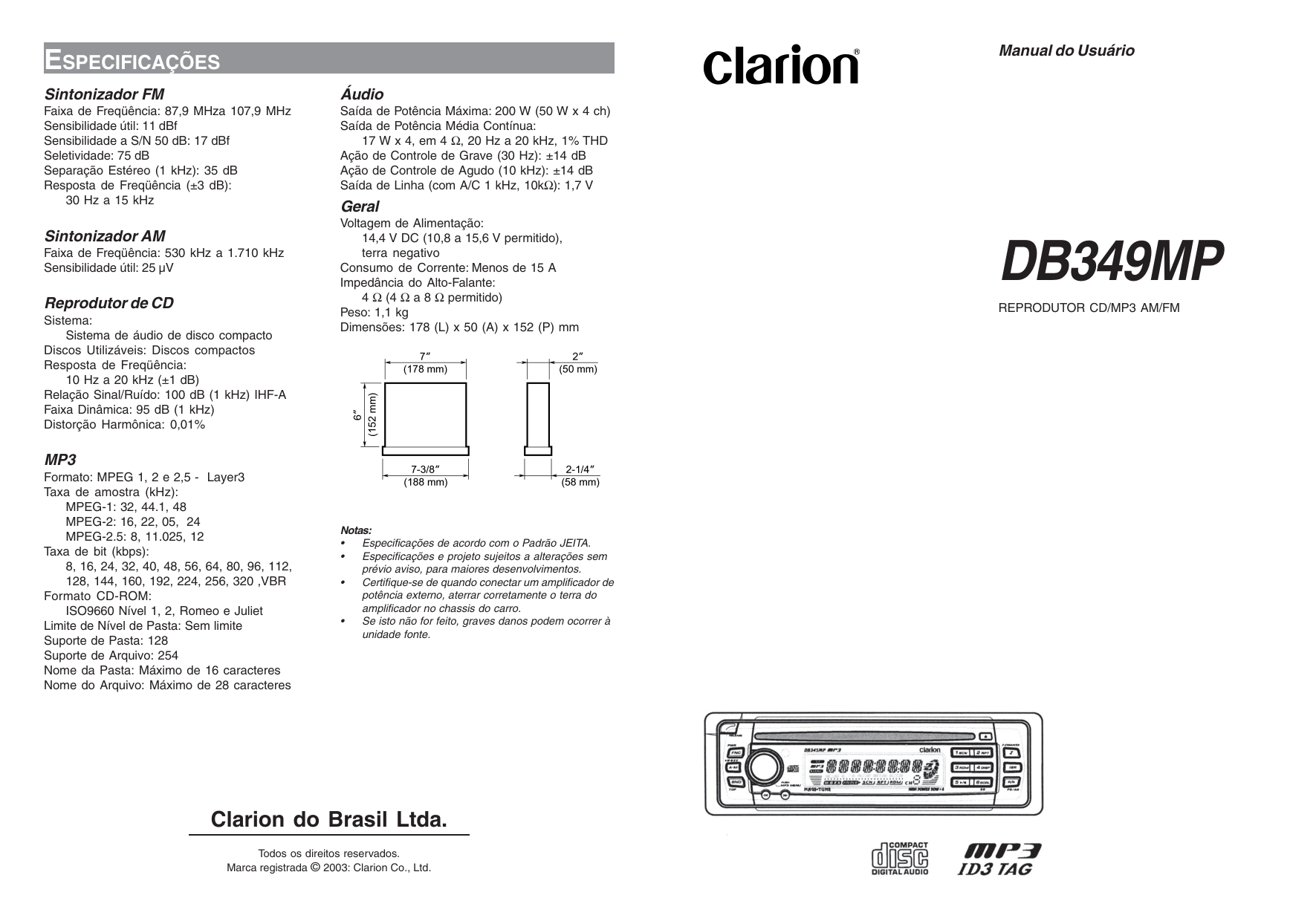 Автомагнитола Clarion db348rmp