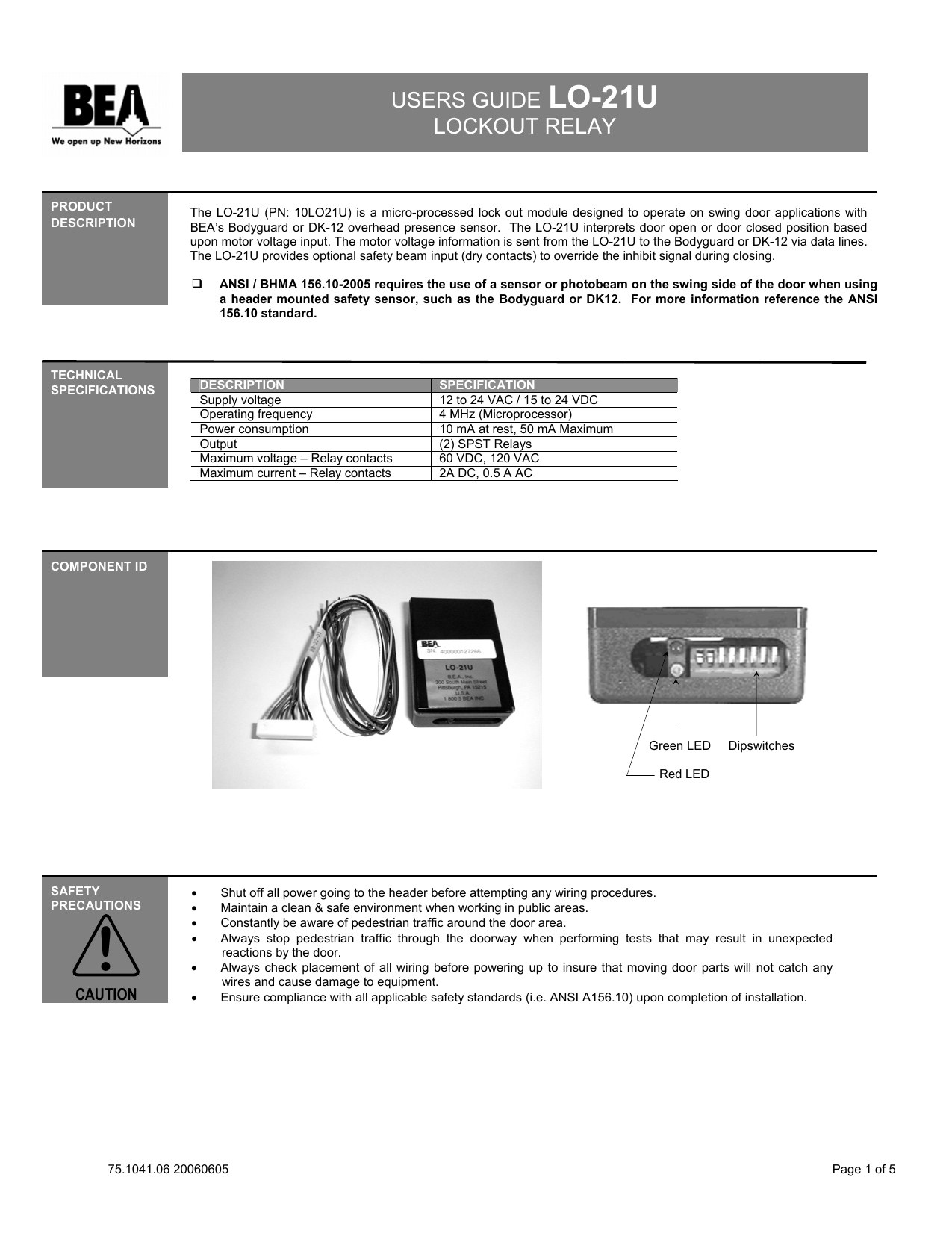 BEA Lock Out Relay Module LO-21 for Automatic Doors