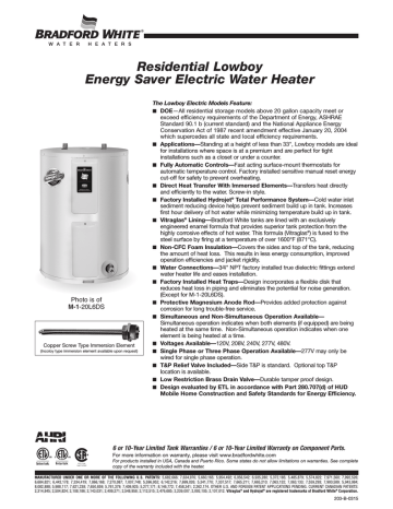 Bradford White M-2-50L6DS Lowboy Electric Spec Sheet | Manualzz