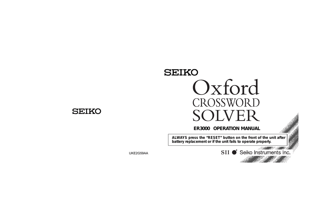 Seiko Oxford Crossword Solver ER3000 Specifications Manualzz
