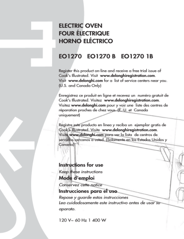 DeLonghi | EO1270 1B | User manual | electric oven four électrique horno  eléctrico eo1270 eo1270