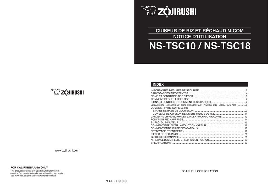 Zojirushi NS-TSC18, NS-TSC10/18 Owner's manual | Manualzz