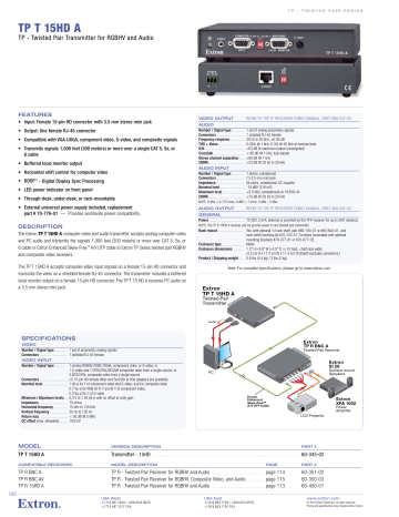 Extron electronics | TP Receivers Family | User manual | TP T 15HD A | Manualzz