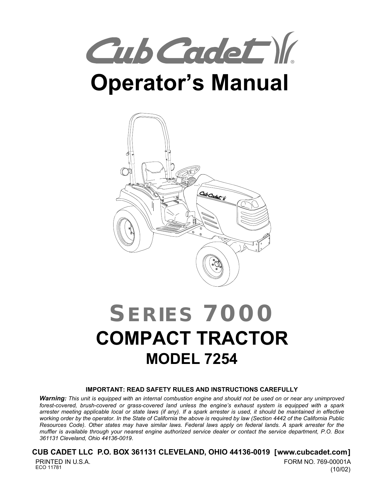 Cub Cadet 7254 Lawn Mower User manual Manualzz