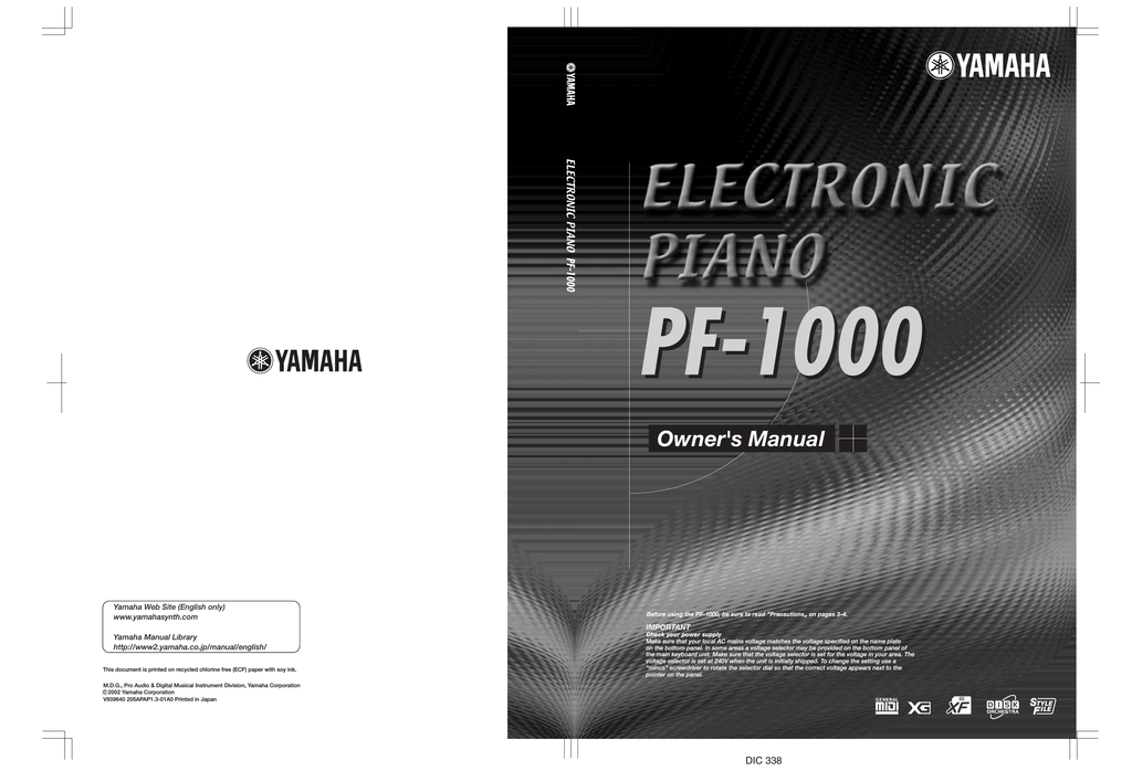 Yamaha Pf 1000 Owner S Manual Manualzz