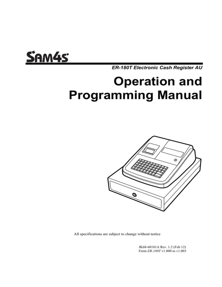 Sam4s Er 180t Er 180udl Er 180u Series User Manual Manualzz