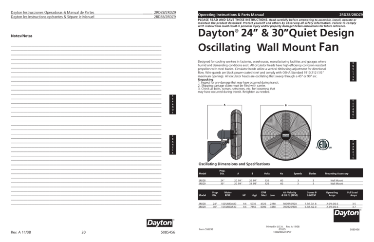 Dayton 2rdz9 Operating Instructions Manualzz