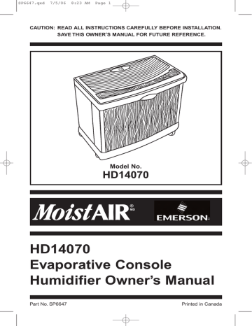 Emerson HD1407 Humidifier Owner`s manual | Manualzz