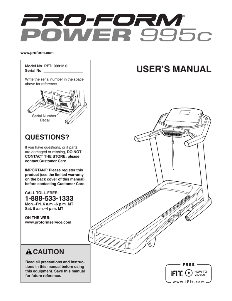 Pro-Form Power 995c User`s manual | Manualzz