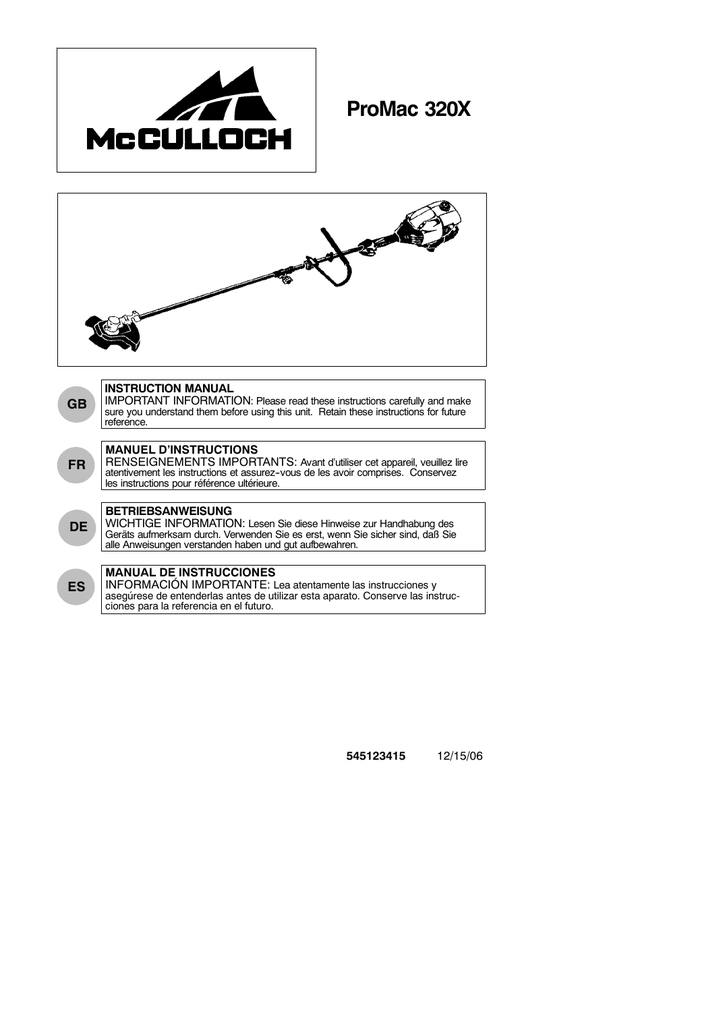 Mcculloch pro 3800 manual download