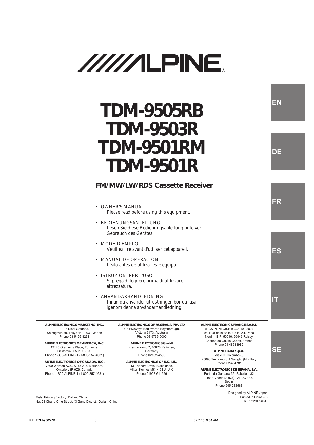 Alpine TDM9501R Owner's Manual Manualzz