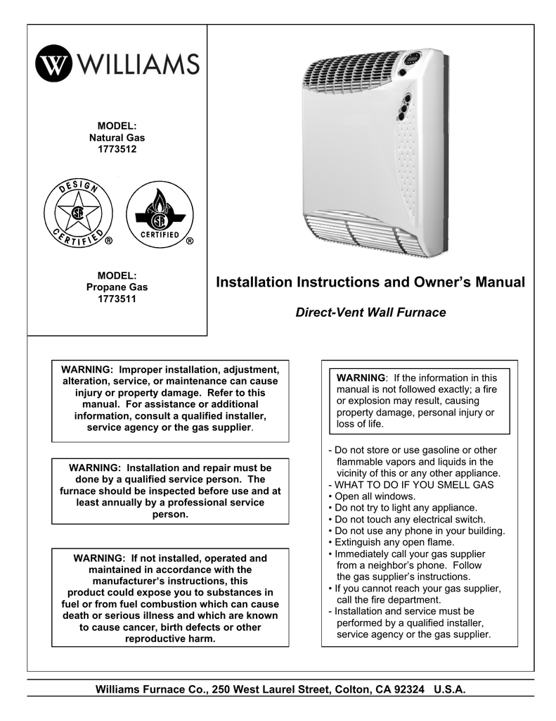 Williams 1773511 High-Efficiency Direct-Vent - 17,700 BTU - Gas