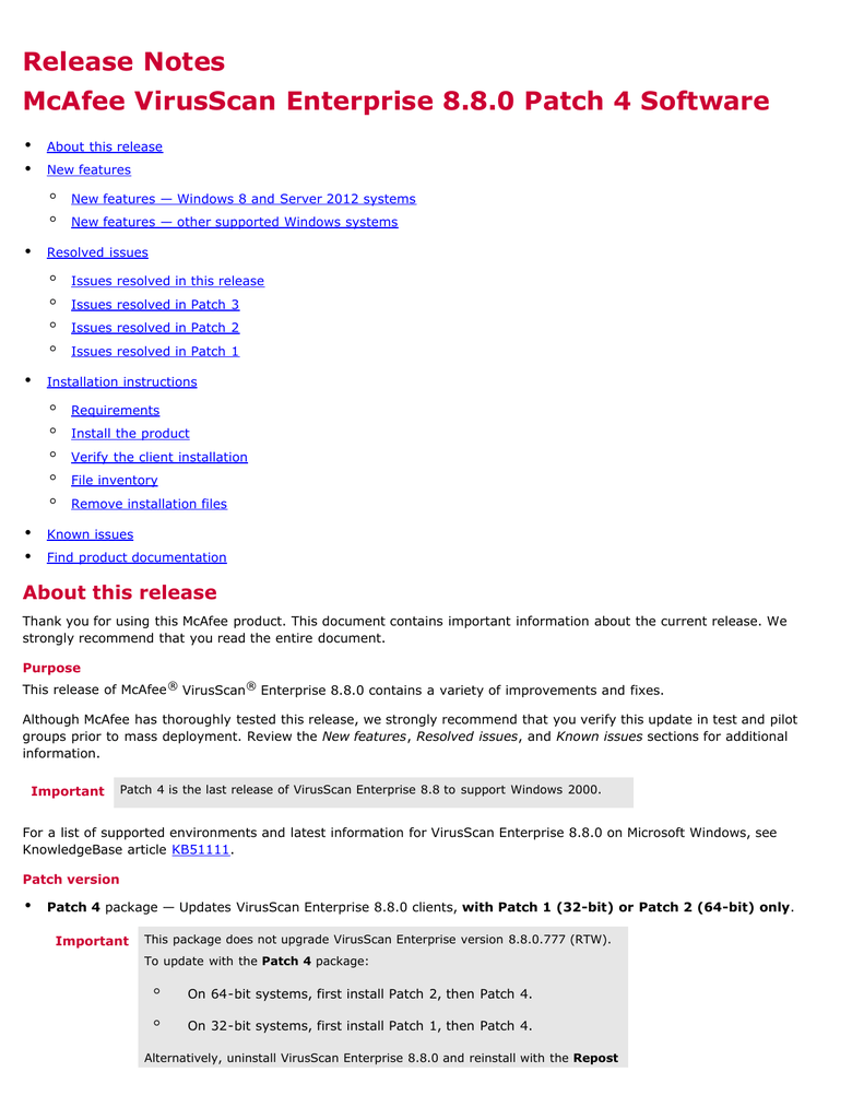 mcafee virusscan enterprise 8.8 with patch 7 for windows