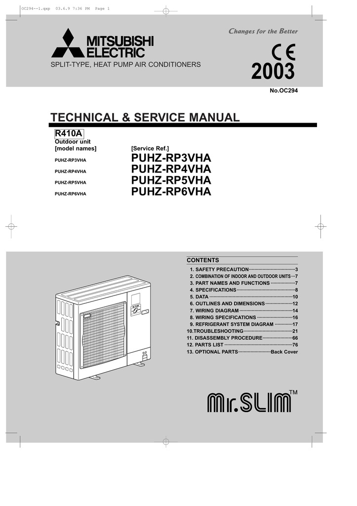 Mitsubishi Electric Mr Slim Puhz Rp3vha User Manual Manualzz