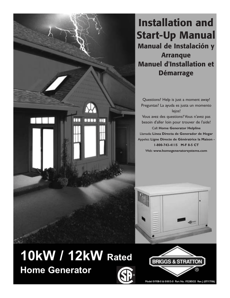 Briggs & Stratton 12KW Installation manual Manualzz