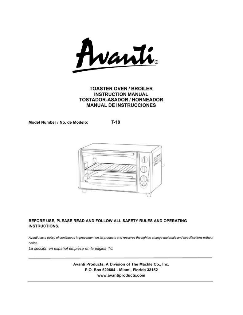 Avanti T-18 Instruction manual