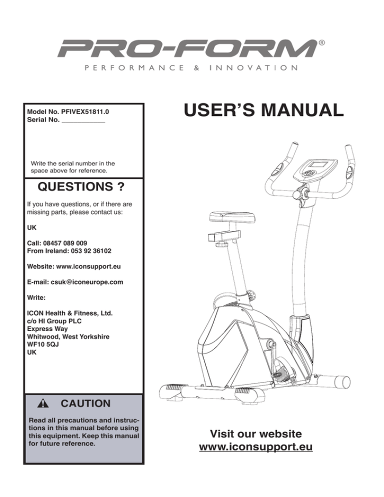 Proform Pfivex 275 Zlx 0e W Hand Pulse User Manual Manualzz