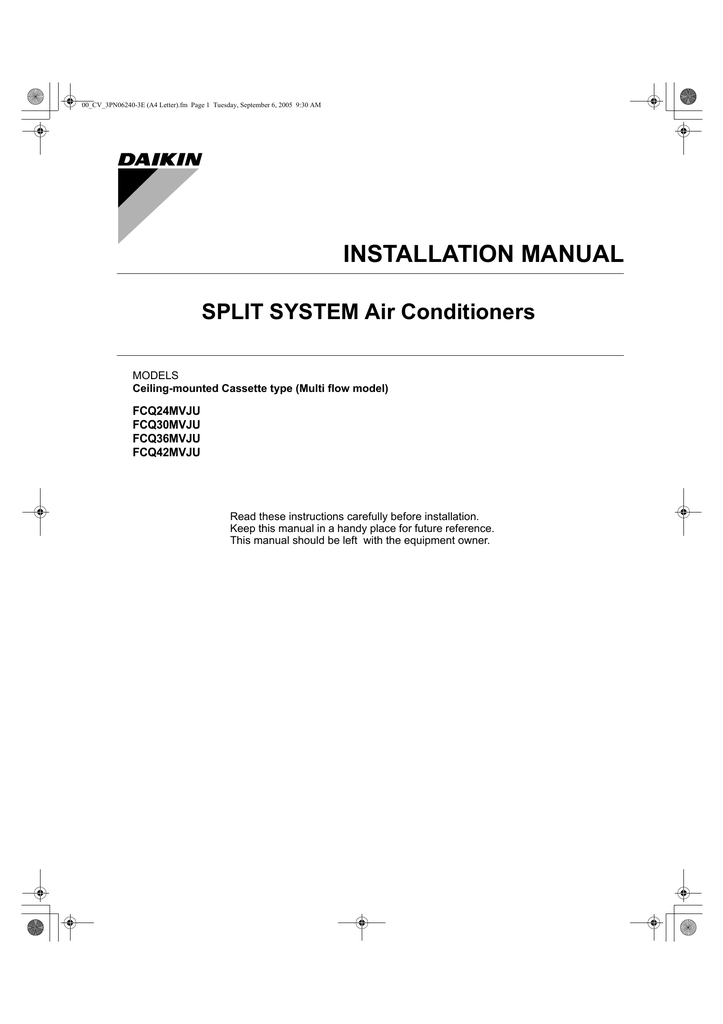 Daikin Fcq24mvju Installation Manual Manualzz Com