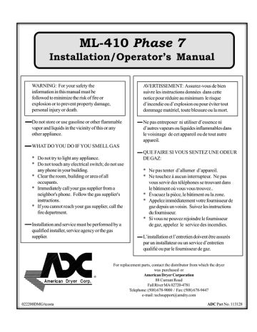 American Dryer Corp. ML-410 Installation & Operator's Manual | Manualzz