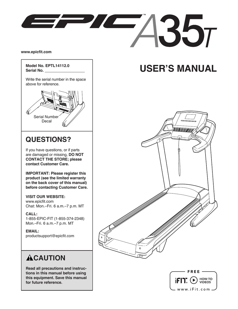 Epic Fitness A35t Sport Treadmill User`s manual Manualzz