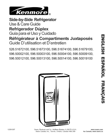 Sears Kenmore Side By Side Ice And Water Refrigerator User Guide Manualzz