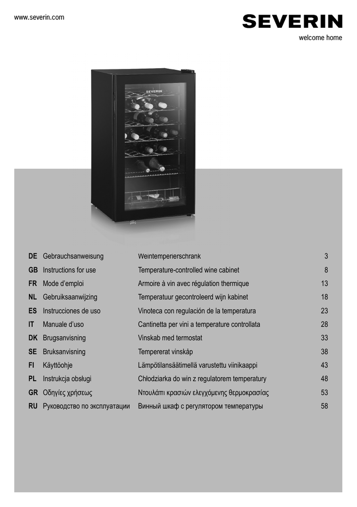 Severin Temperature Controlled Wine Cabinet Product Data Manualzz