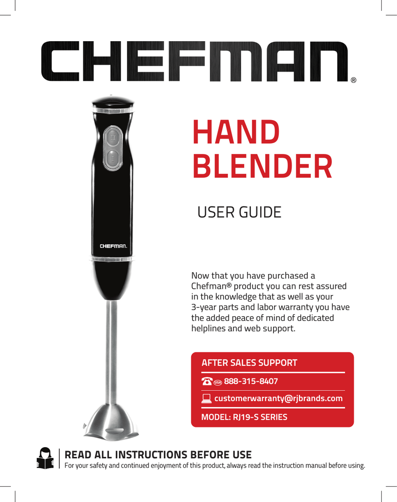Chefman Immersion Blender Stainless Steel Shaft 300W Ice Crushing RJ19 Refurbish 